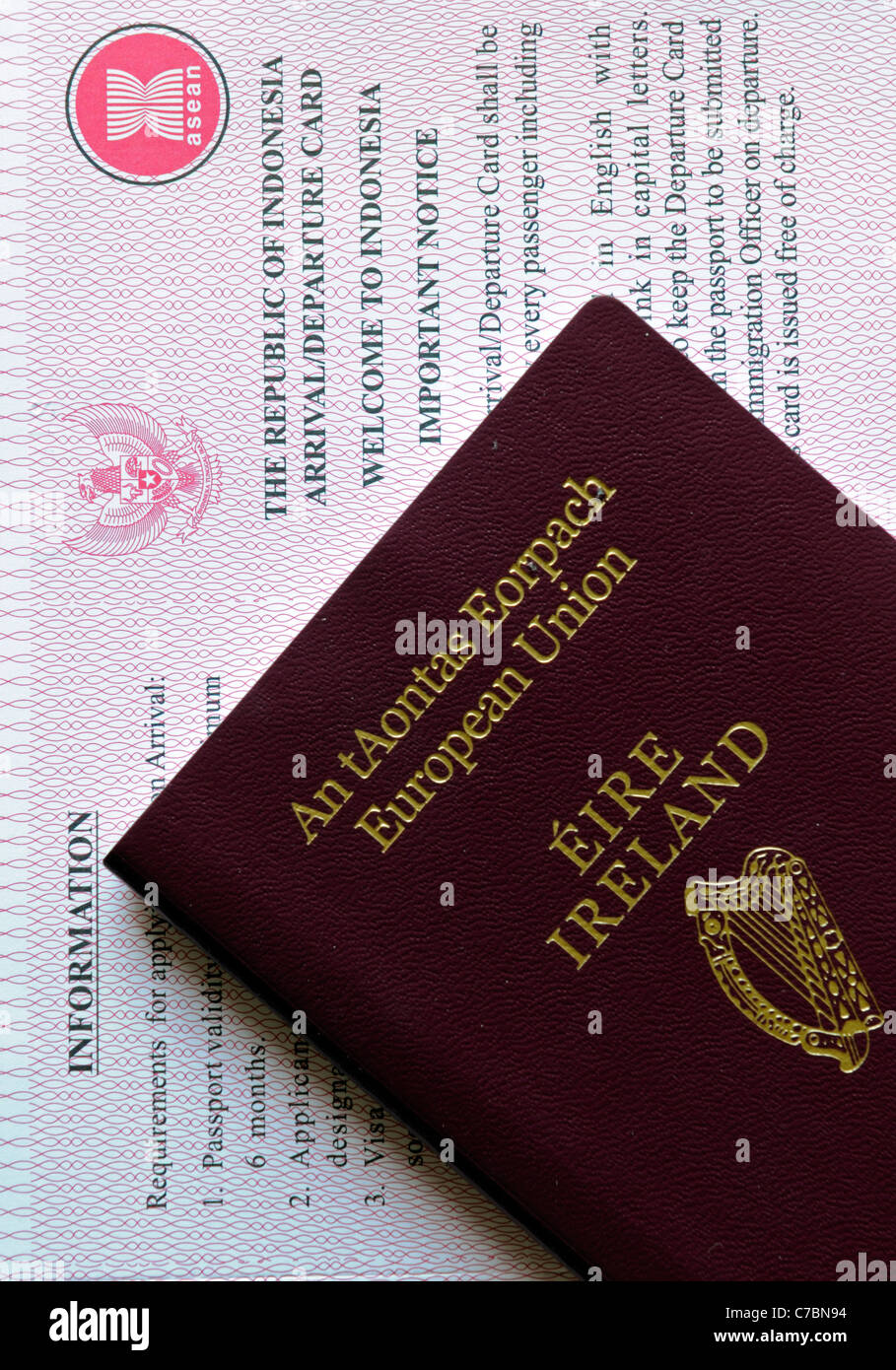 Einwanderung Form Landung Ausschiffung Karte Reisen Visum Anwendung Grenze Agentur Karte Asien Tourismus Tourist wesentlich erforderlich Stockfoto