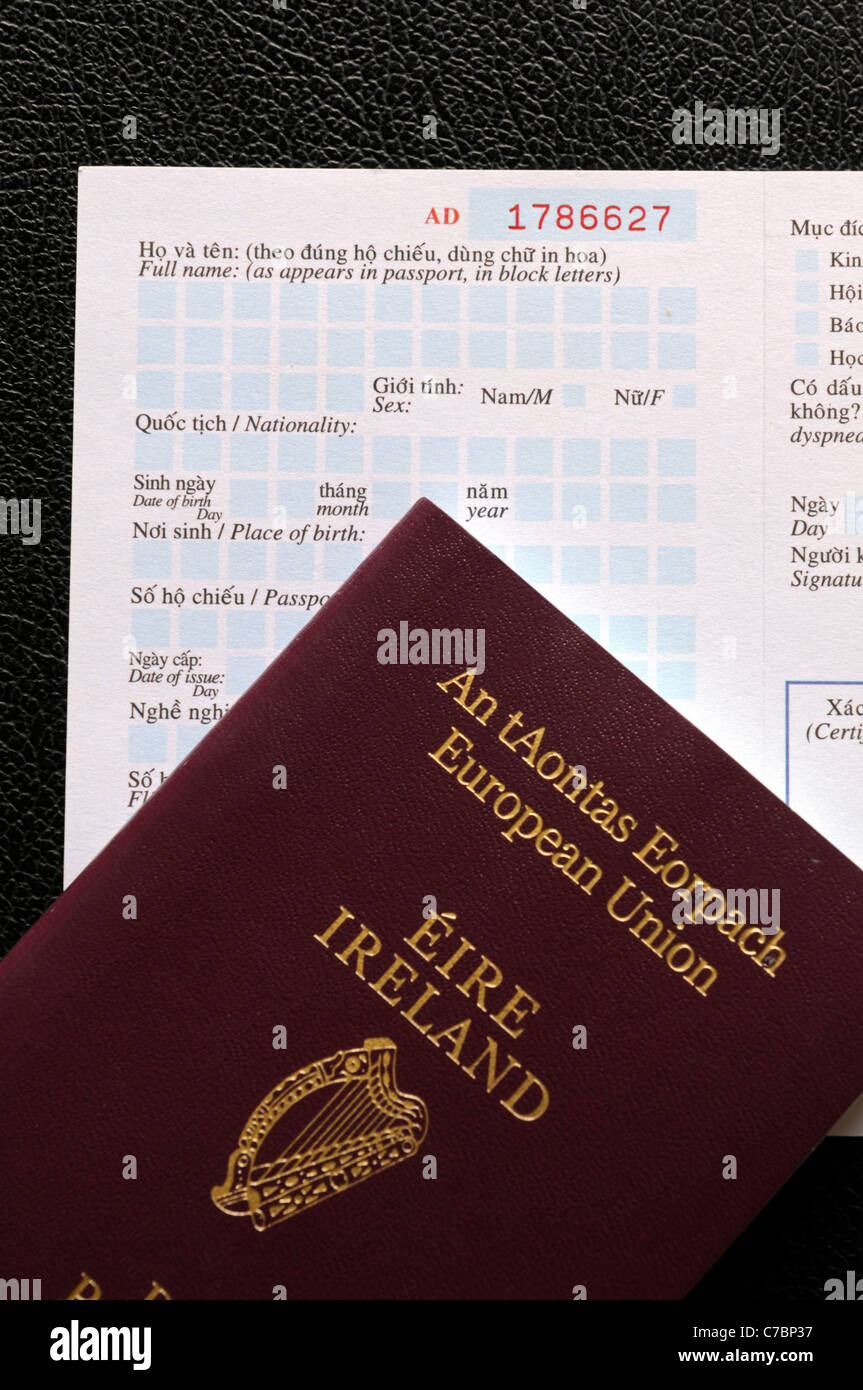 Einwanderung Form Landung Ausschiffung Karte Reisen Visum Anwendung Grenze Agentur Karte Asien Tourismus Tourist wesentlich erforderlich Stockfoto