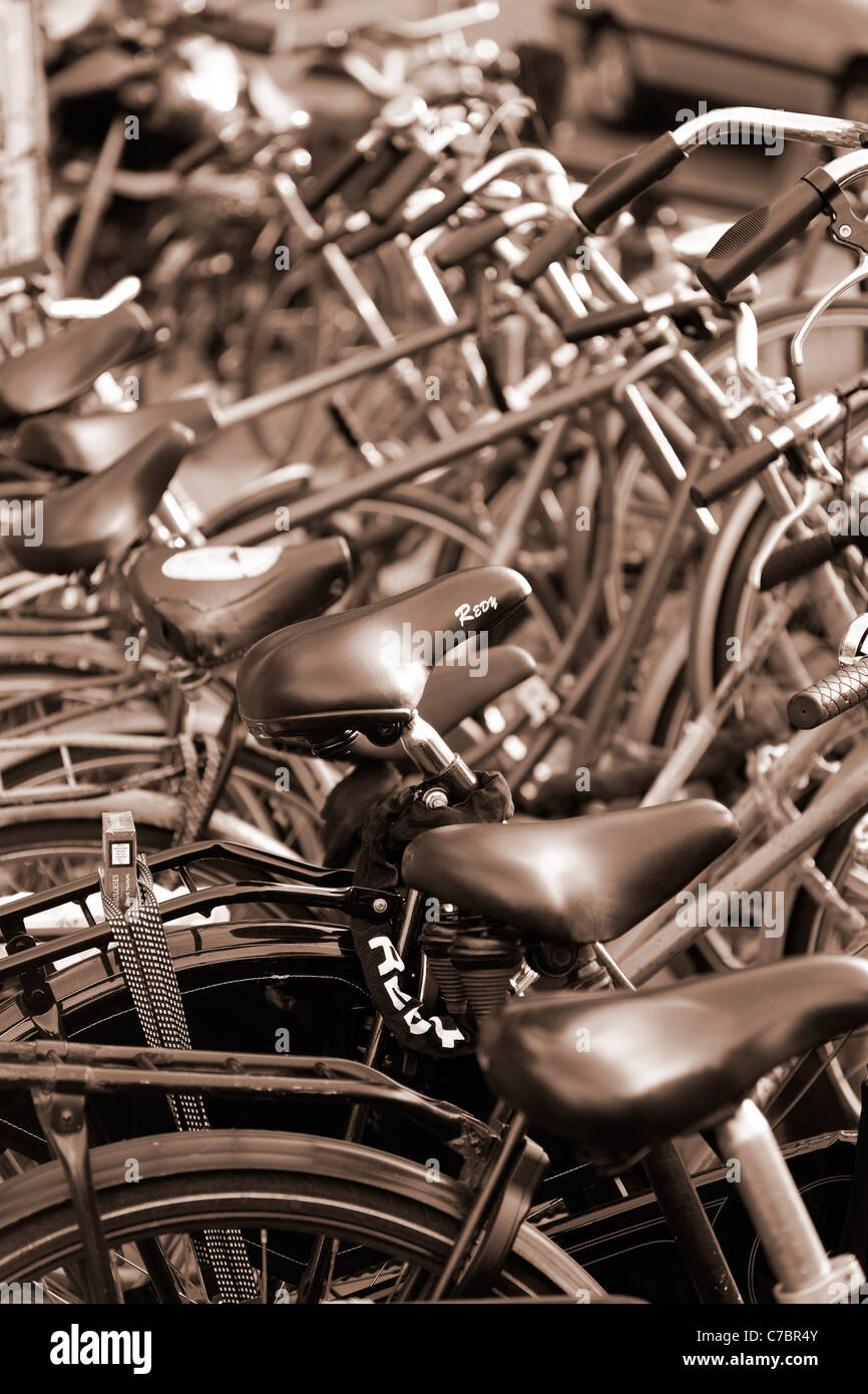 geparkte Fahrräder, Amsterdam, Niederlande, Europa Stockfoto