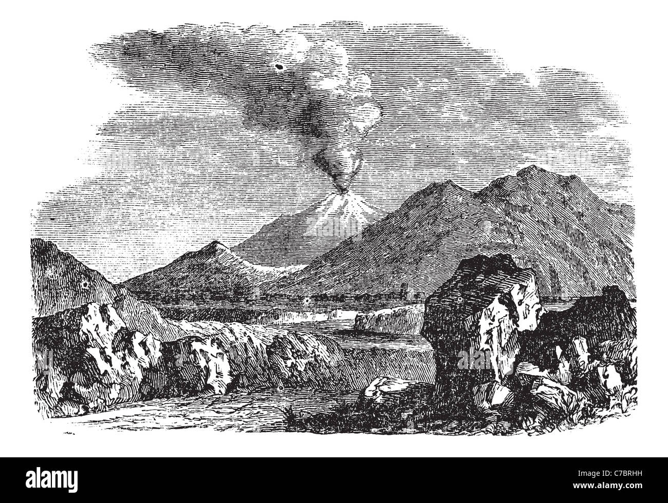 Hecla oder Hekla eine vulkanische Berg Islands Vintage Gravur. Alten graviert Außenillustration Hecla ein vulkanischer Berg 1800 s. Stockfoto