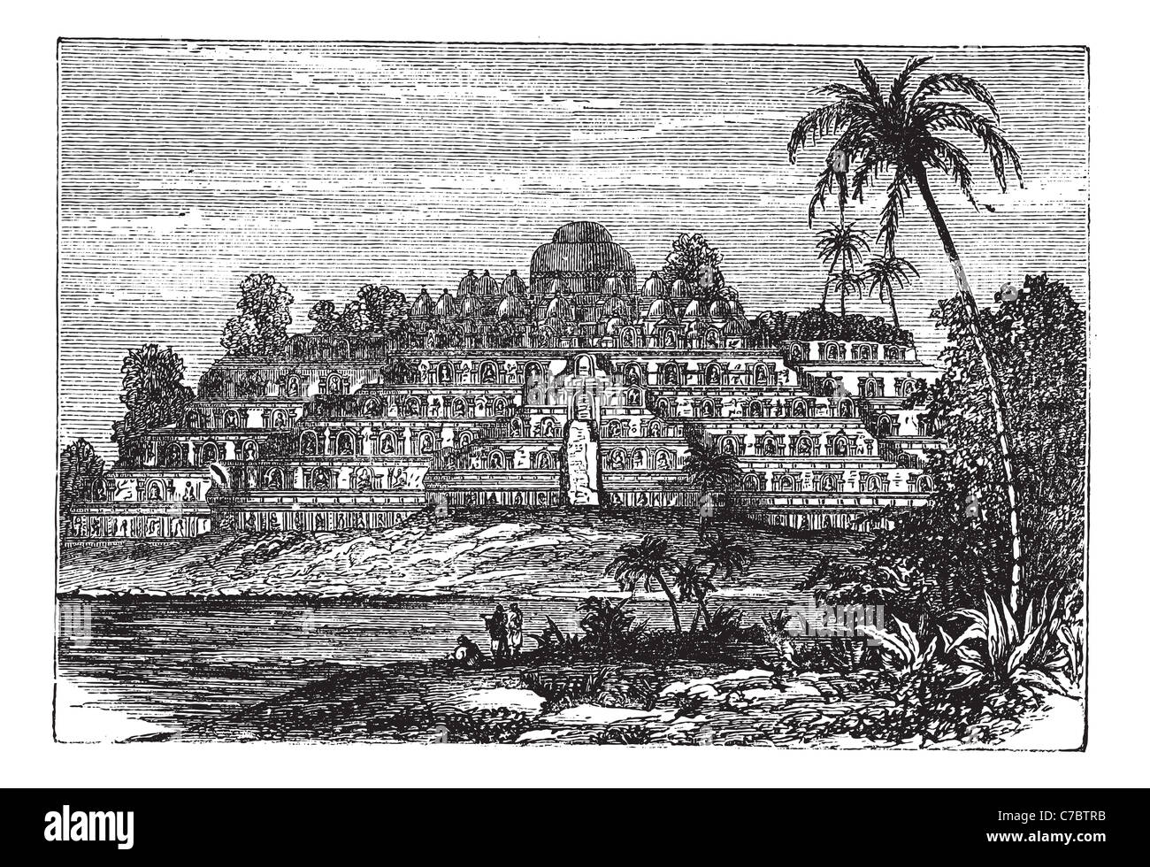 Borobudur oder Barabudur in Zentraljava, Indonesien, in den 1890er Jahren, Vintage Gravur. Stockfoto