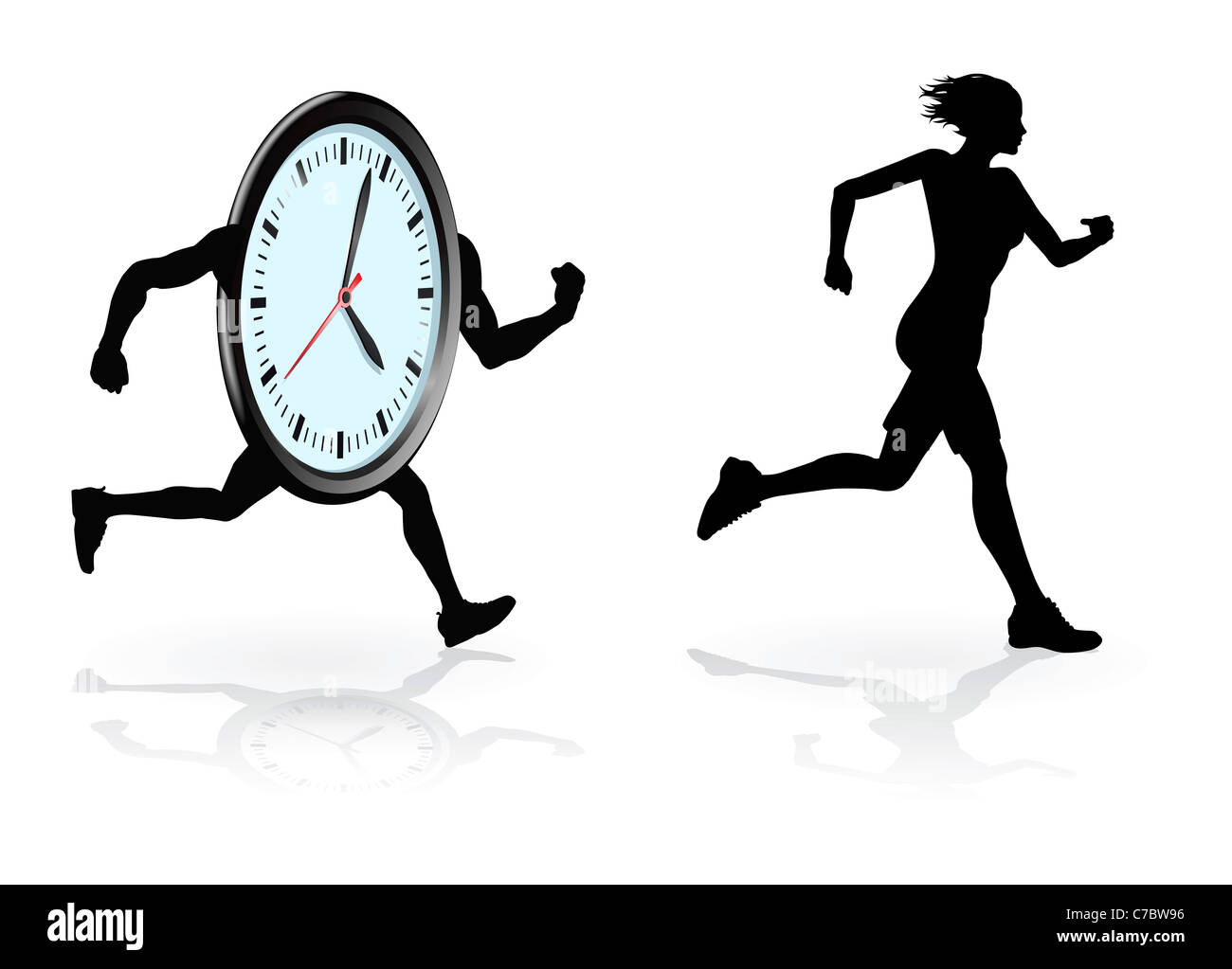 Laufen gegen die Uhr-Konzeption. Frau, die ihre beste Zeit oder Konzept, unter Zeitdruck zu schlagen versucht. Stockfoto