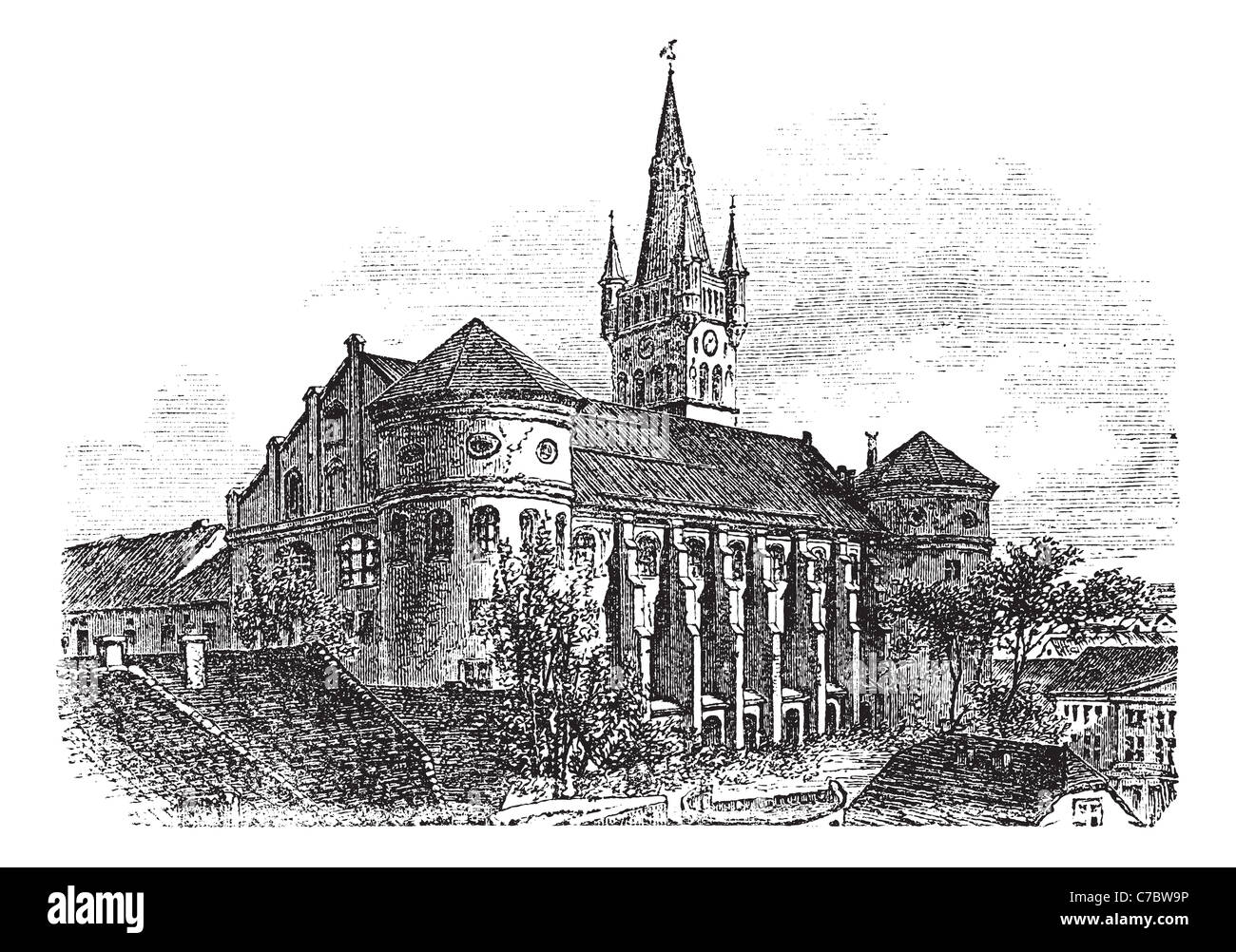 Königsberg Kathedrale Vintage Gravur. Alten gravierte Darstellung der berühmten Königsberger Dom, Russia, 1800 s. Stockfoto