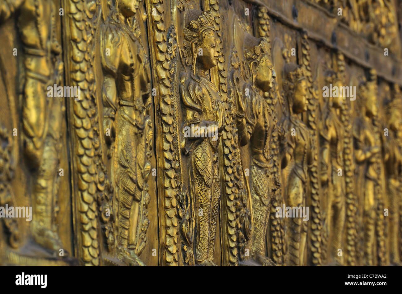 Wand in Seto Machindranath Tempel, Stockfoto