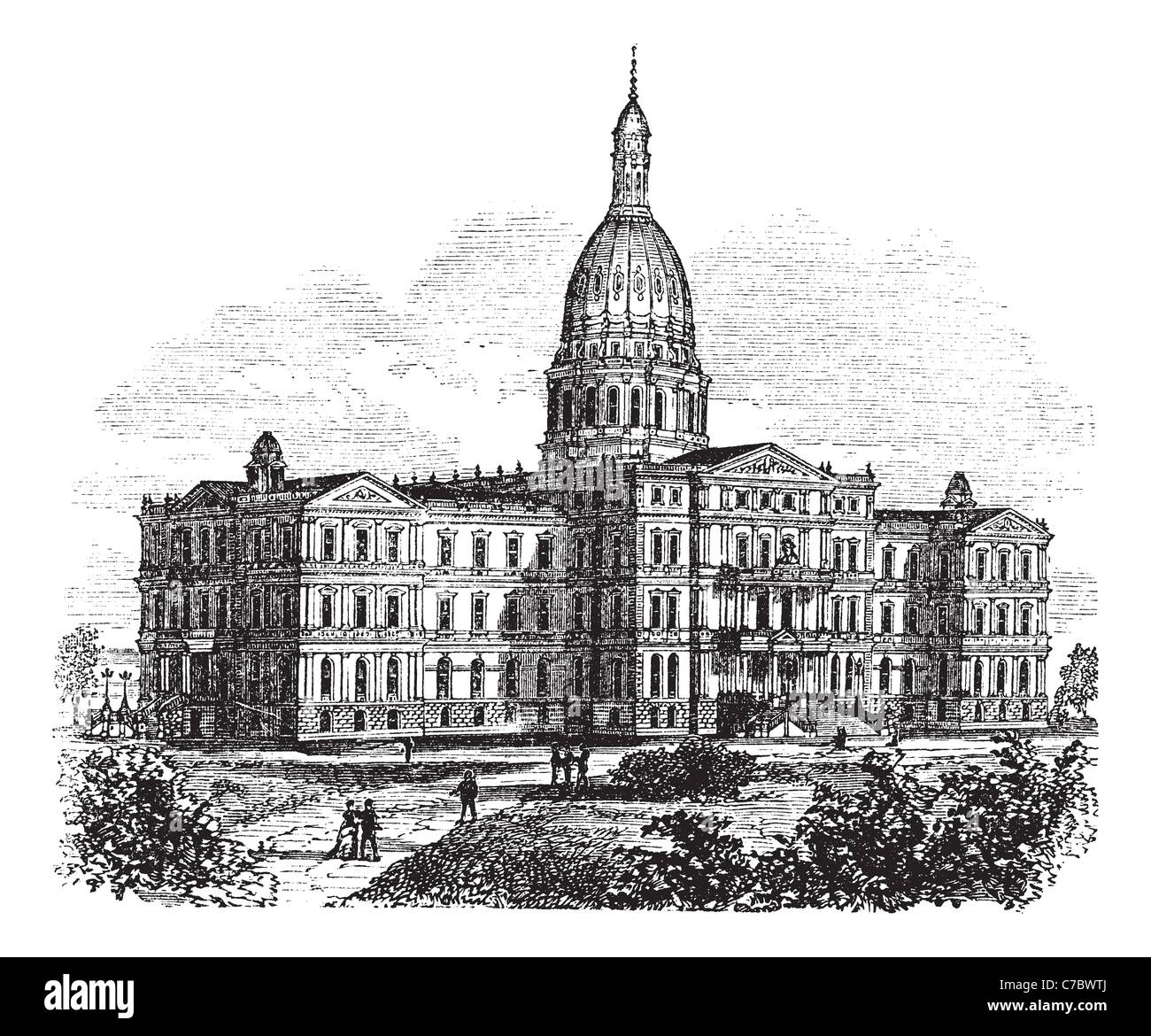 Michigan State Capitol Building uns, Vintage-Gravur. Alten graviert Abbildung des State Capitol von Lansing, Michigan der 1890er Jahre. Stockfoto