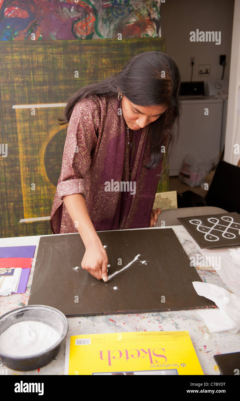 Indische Kolam Maler Stockfoto