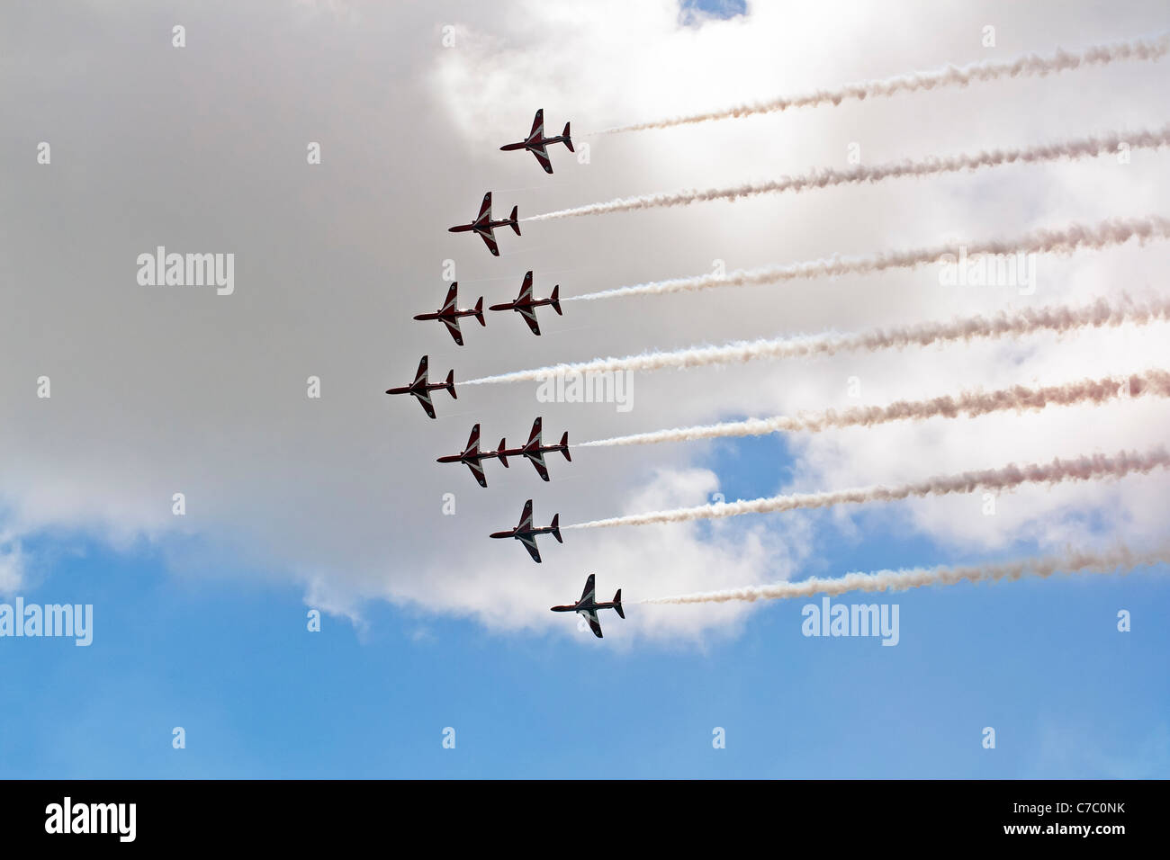 Die Royal Air Force Kunstflugstaffel, die Red Arrows in Swansea Meer anzeigen anzeigen Ereignis Stockfoto