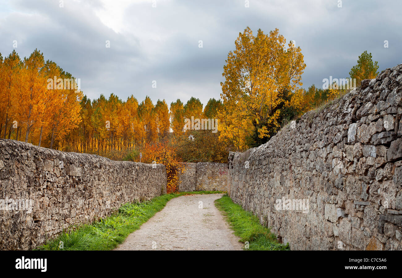 Aguilar de Campoo. Mauer des Klosters Santa Maria la Real. Stockfoto
