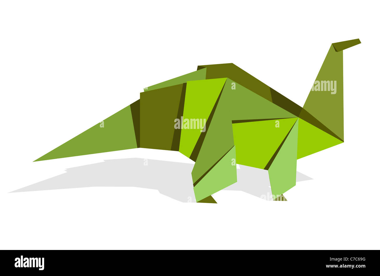Einzelne leuchtende grüne Farbe Palette Origami Dinosaurier. Vektor-Datei zur Verfügung. Stockfoto