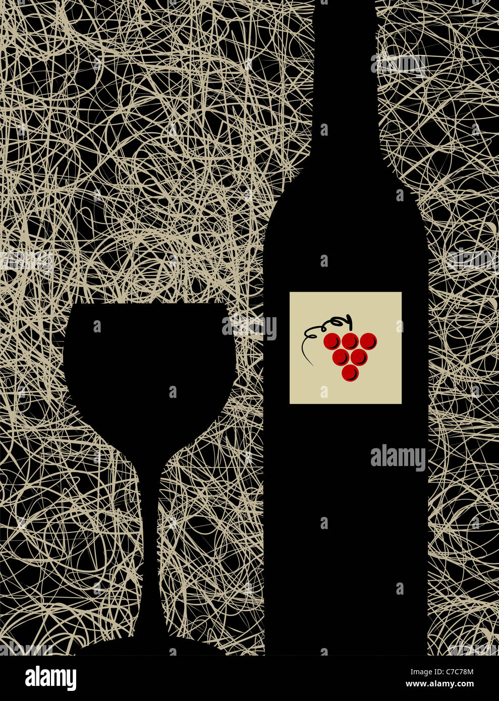 Moderne Kellerei Menü Design-Hintergrund. Flasche und Glas silhouette Stockfoto