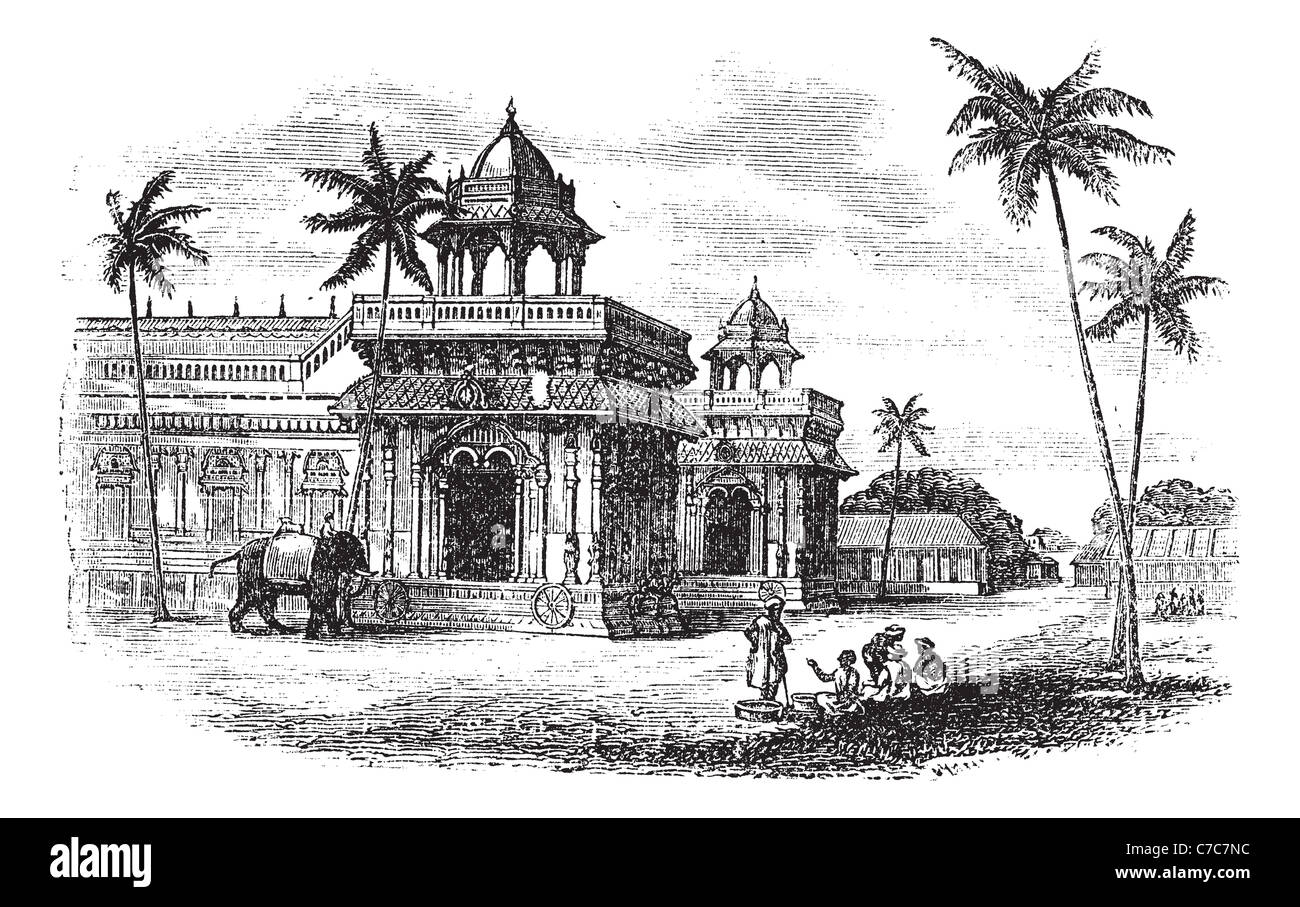 Thanjavur Palast, graviert Vintage Illustration. Exterieur der Thanjavur Palast. Trousset Enzyklopädie (1886-1891). Stockfoto
