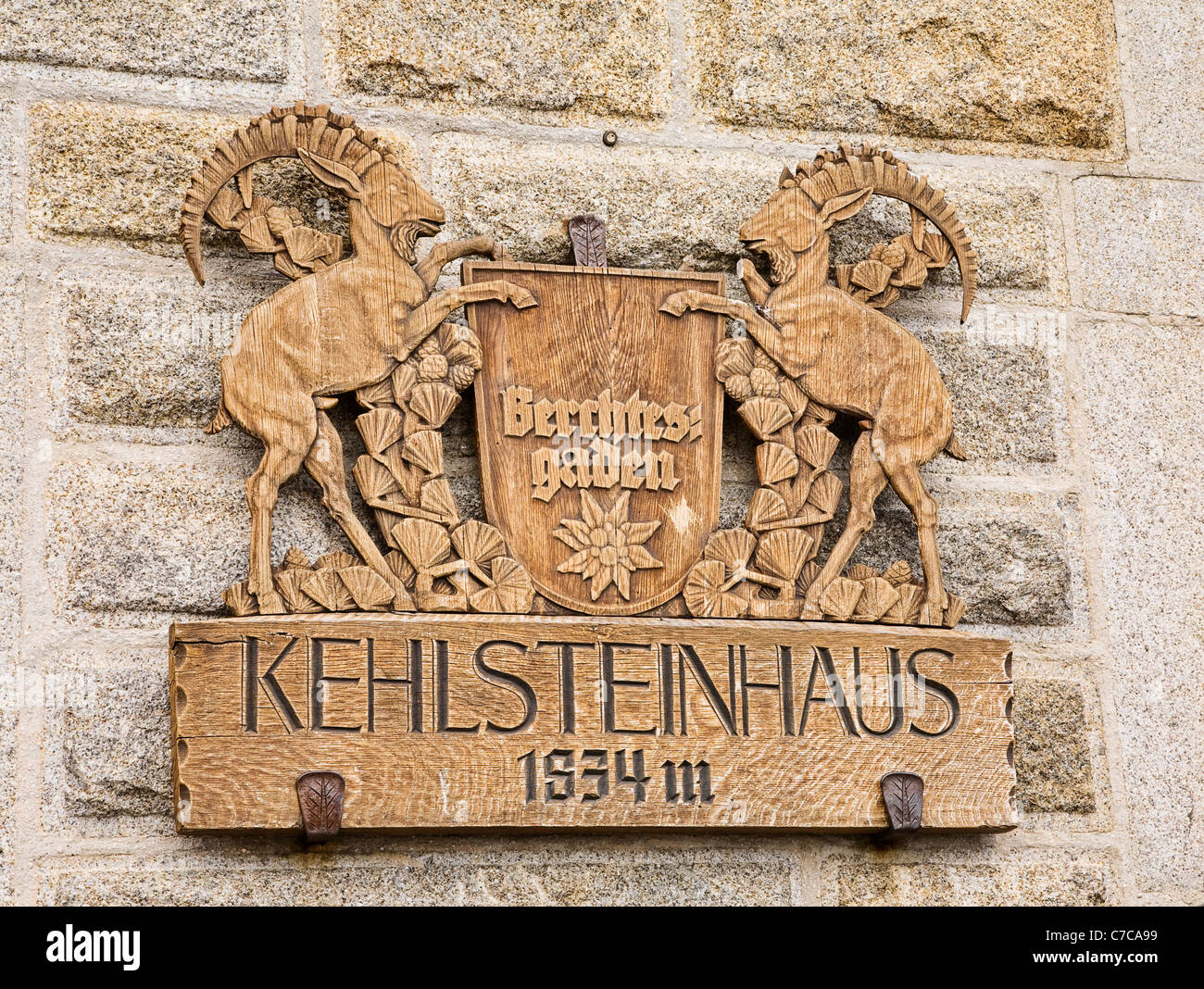 Dem Typenschild am Kehlsteinhaus (Kehlsteinhaus), Deutschland Stockfoto