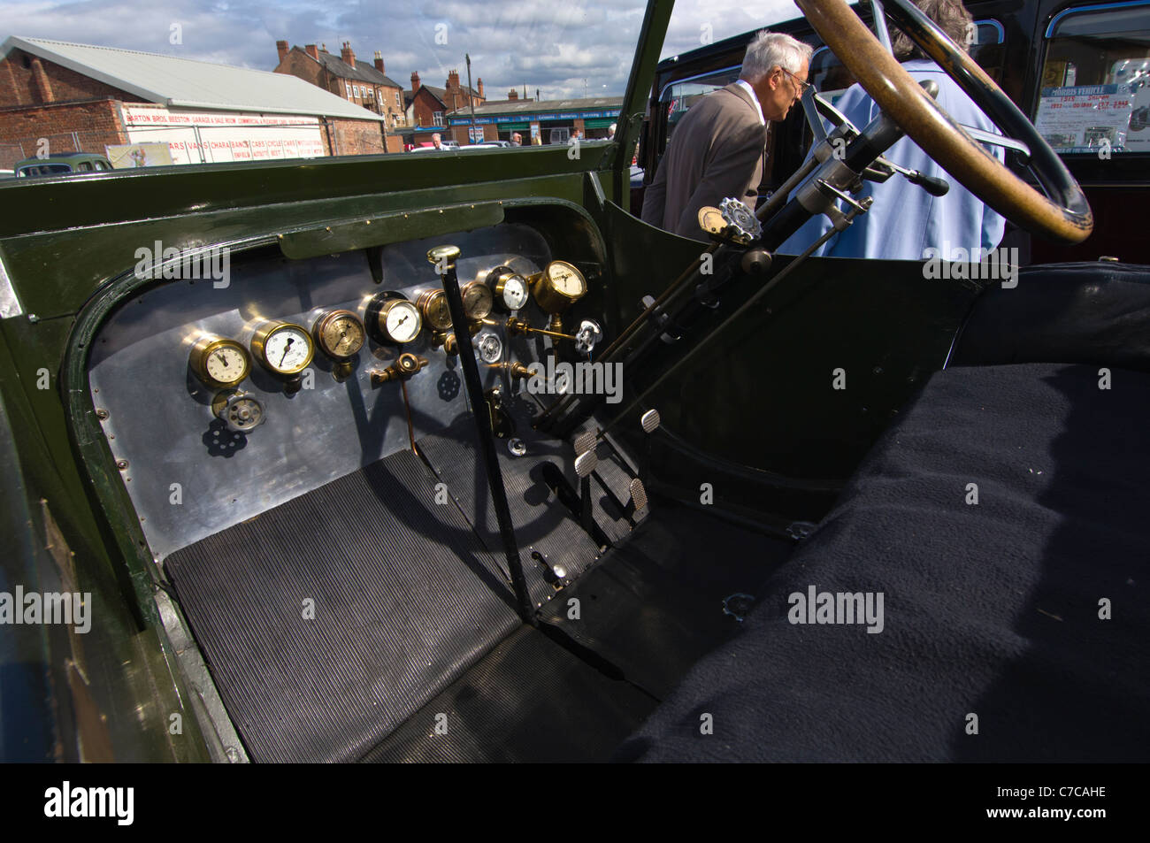 Stanley Dampfwagen hergestellt Massachusetts, 1910. Innenansicht mit Kontrollen und Dash. Stockfoto