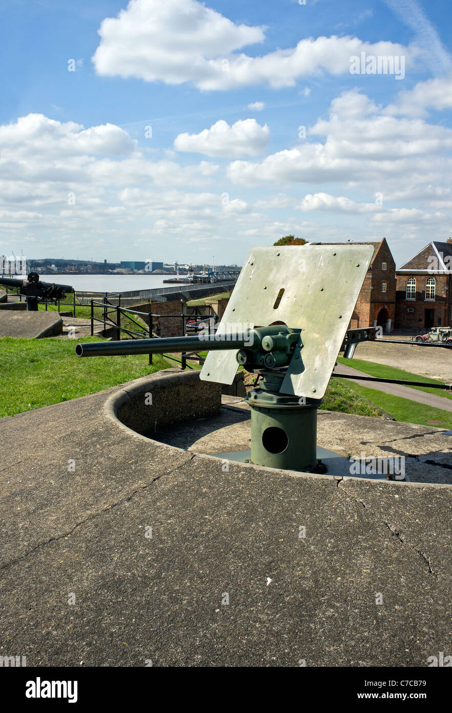 Ein QF 6 Pdr in Tilbury Fort in Essex Stockfoto