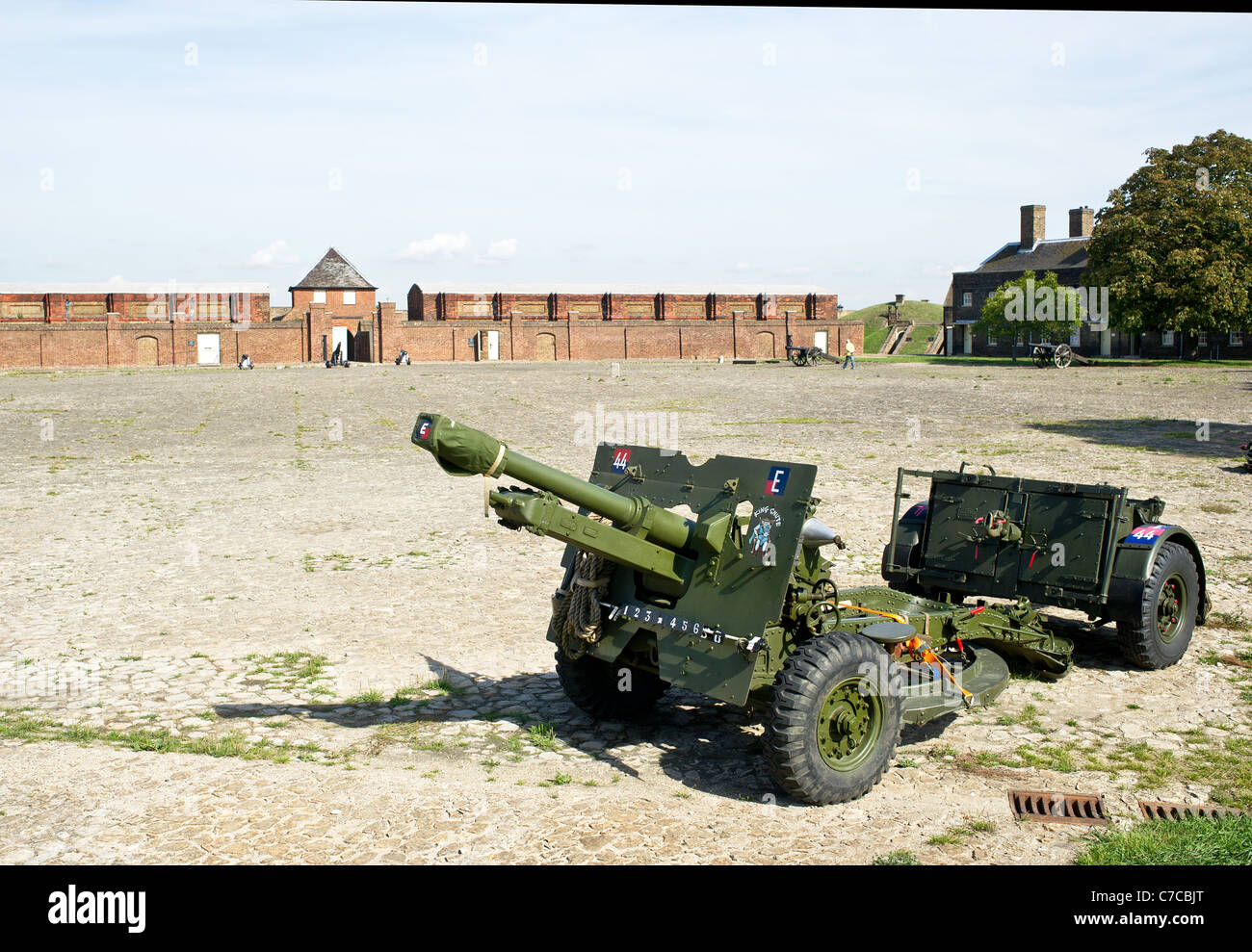Die QF 25 Pdr Feldgeschütz in Tilbury Fort in Essex Stockfoto