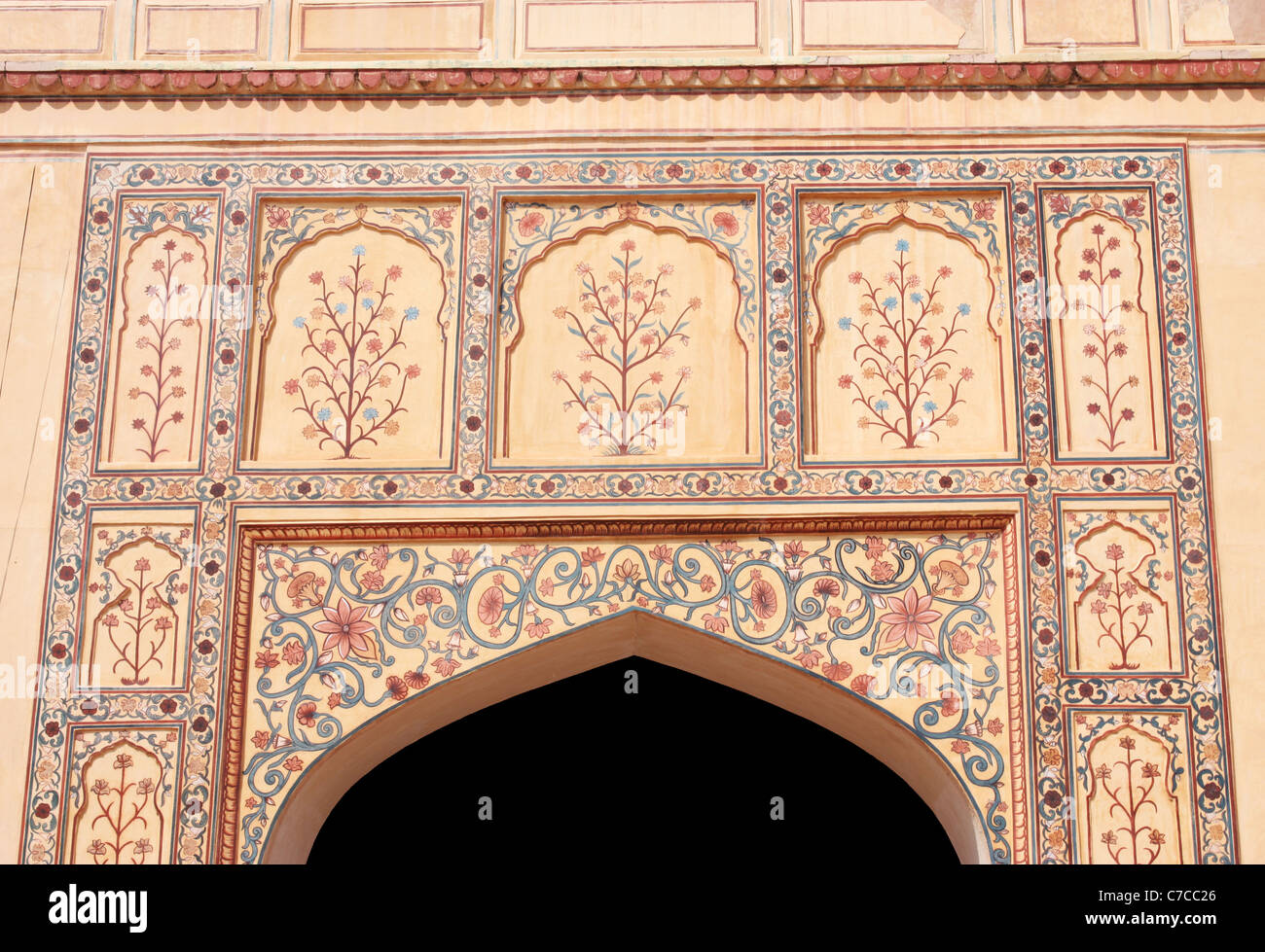 Kunst und Design in das Tor des Palastes in Jaipur, Rajathan Stockfoto