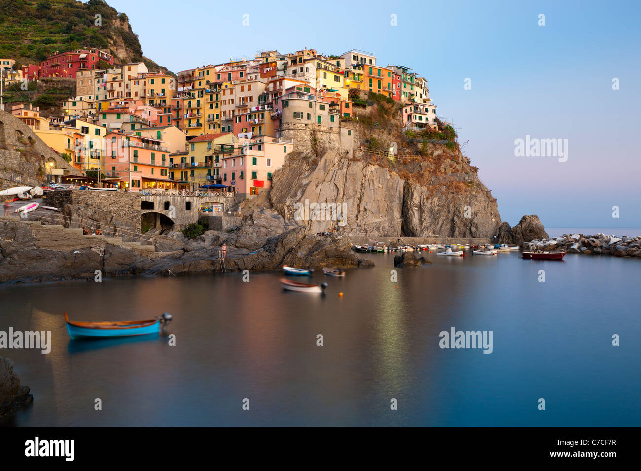 Manarola, Cinqueterre, UNESCO World Heritage Site, Ligurien, Italien, Europa Stockfoto