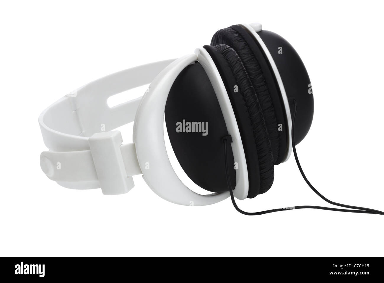 Schwarz / weiß Kunststoff Stereo-Kopfhörer auf weißem Hintergrund Stockfoto