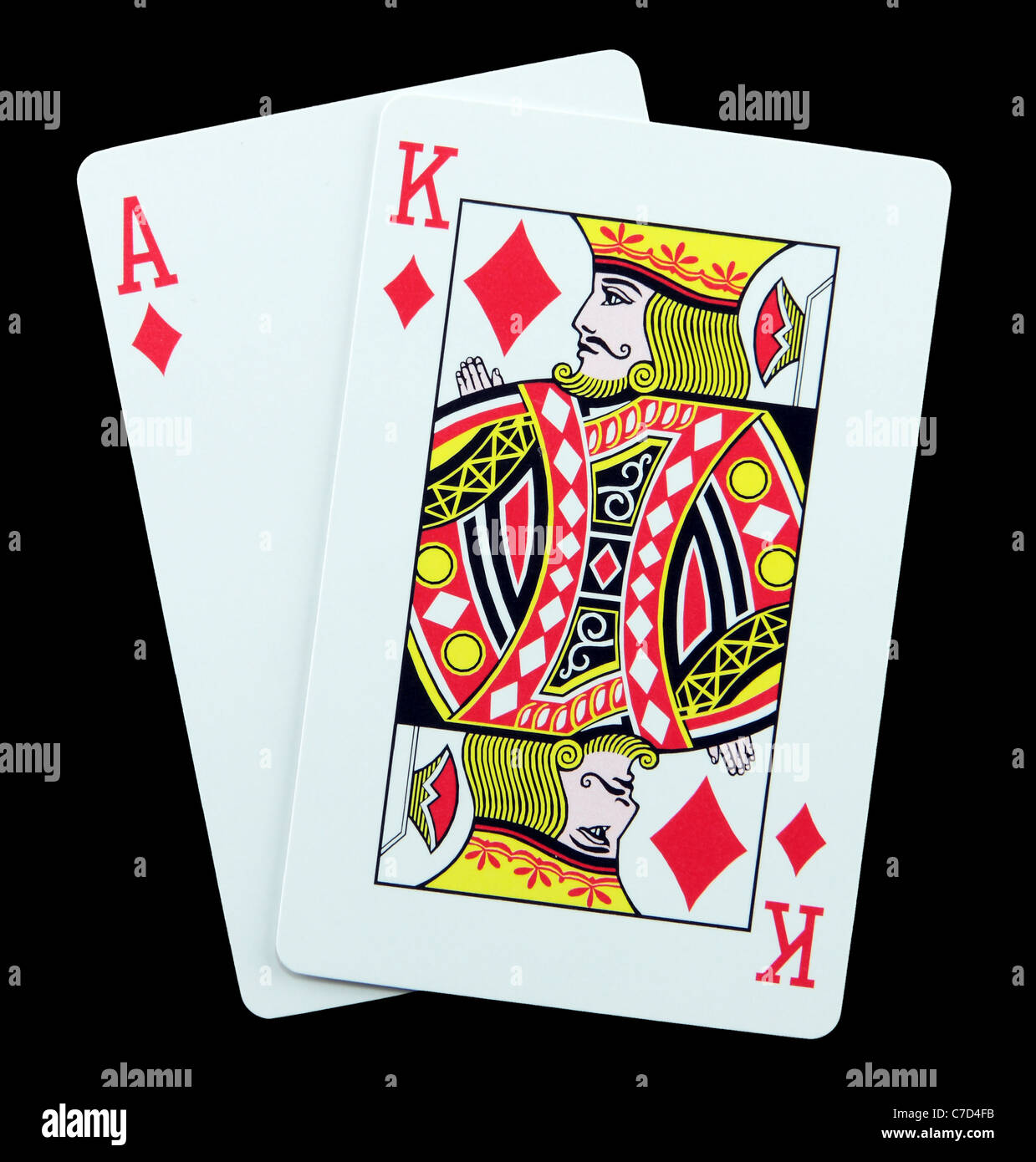Blackjack-Hand isoliert auf Schwarz zeigt eine gewinnende Kombination Stockfoto