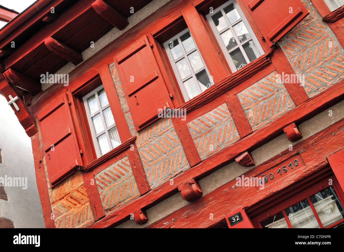 Frankreich, St. Jean-Pied-de-Port: Mittelalterliche baskischen Fachwerkhaus Stockfoto