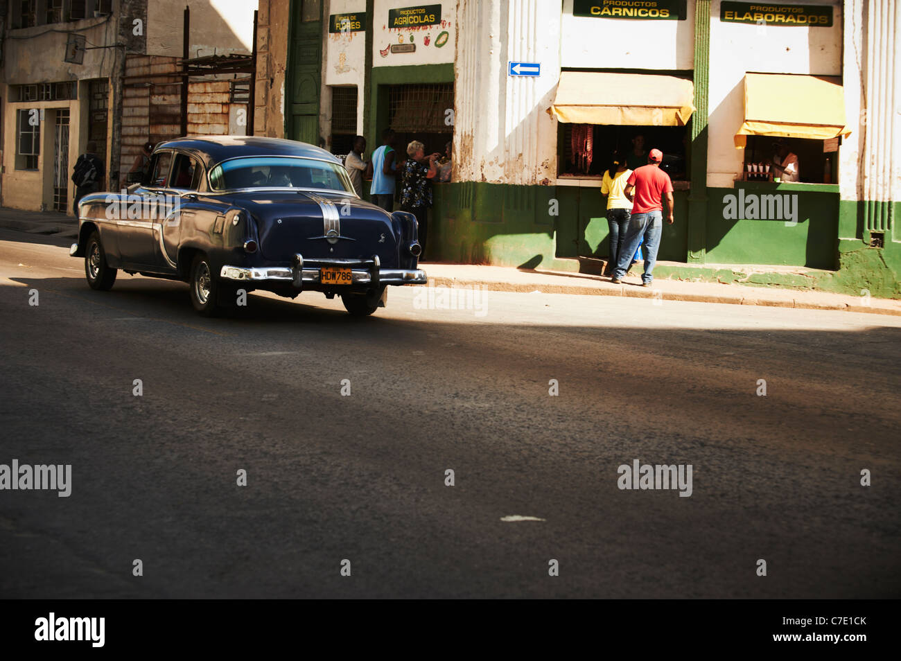 Street Scene Havanna Kuba Schwarze Auto Stockfoto