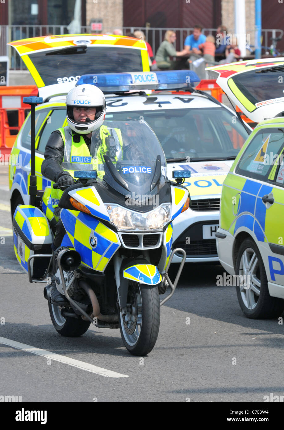 Polizist, Motorrad-Polizist auf Pflicht, England, UK Stockfoto