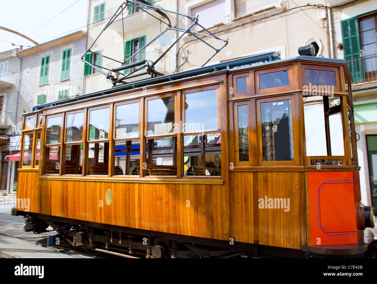 Klassische Holz Tram-Zug von Puerto de Soller auf Mallorca Insel aus Spanien Stockfoto