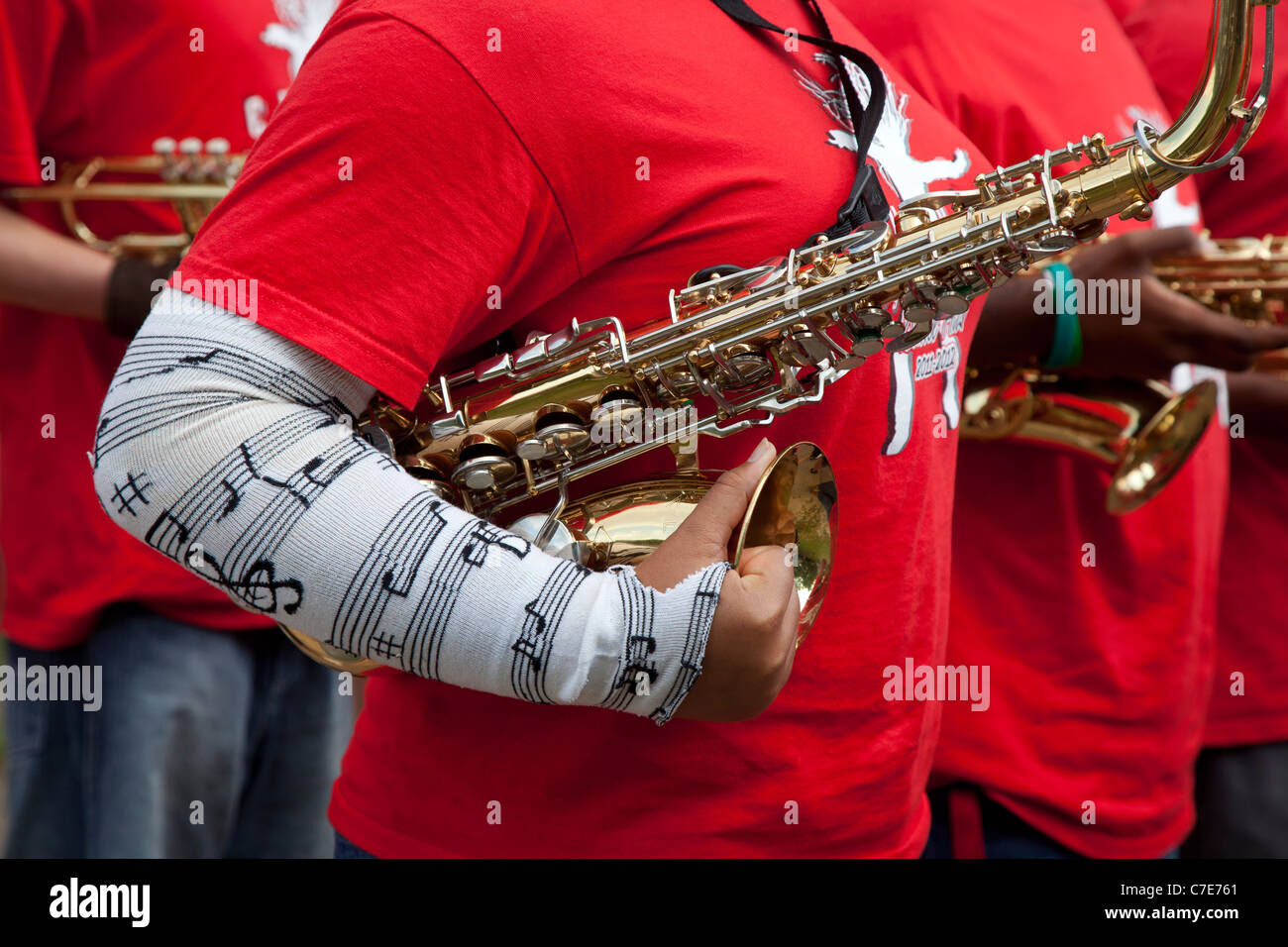 Lansing, Michigan - der Everett High School Marching Band. Stockfoto