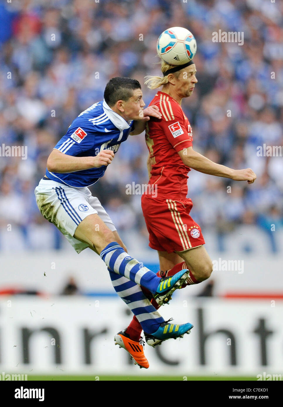 Kyriakos Papadopoulos (S04, Li) und Anatoliy Timoshchuk (Tymoshchuk) (FC Bayern München) in der deutschen Bundesliga-Spiel Schalke 04 gegen FC Bayern München Stockfoto