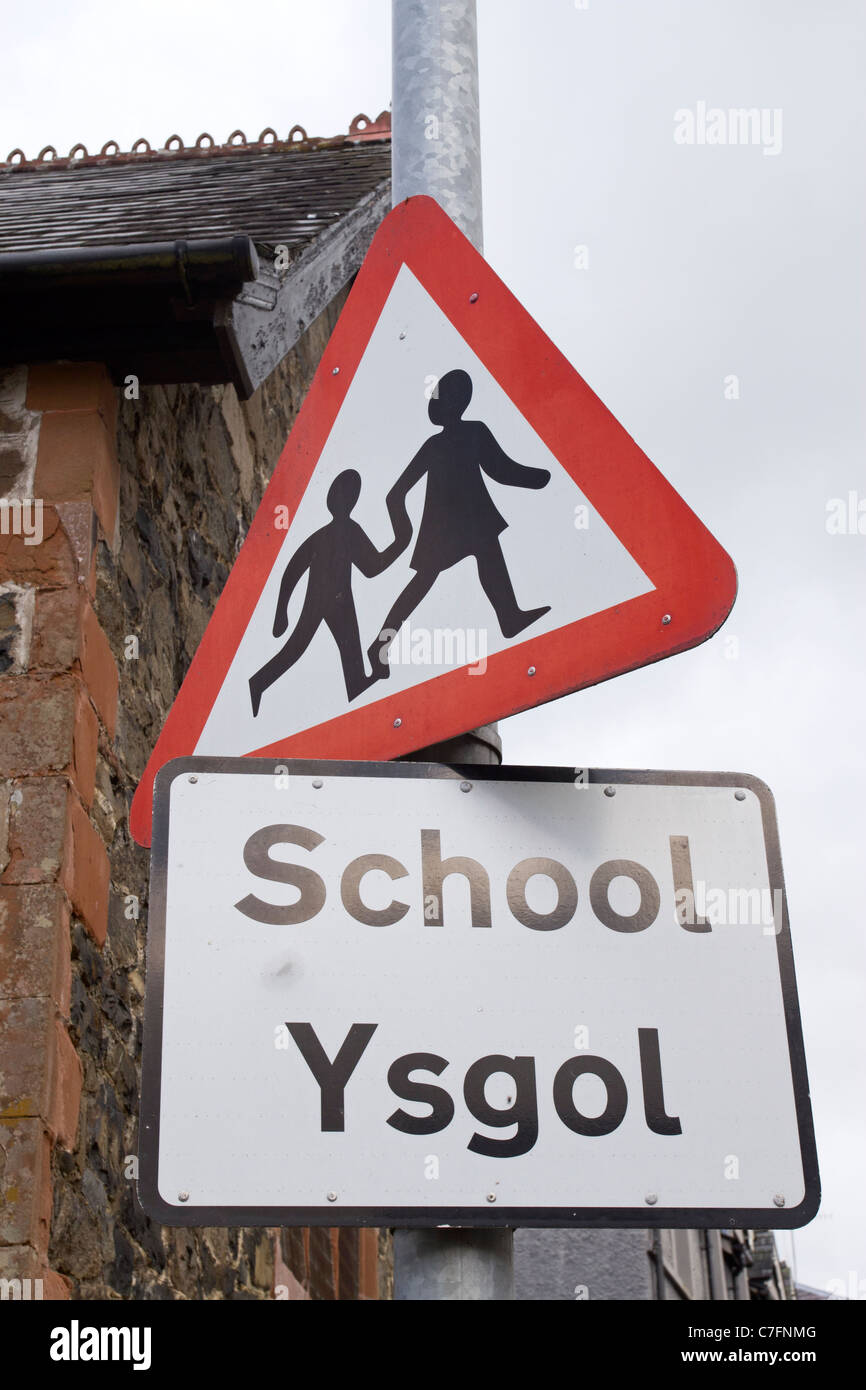 Welsh School Leiter Straße Verkehr Warnzeichen. Stockfoto