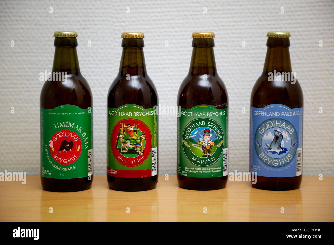 Eine Auswahl der grönländischen Biere aus Godthab Bryghus Brauerei Stockfoto