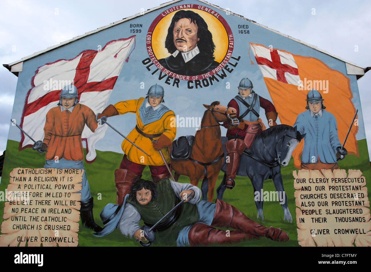 Oliver Cromwell Protestant Loyalist Wandbild Malerei West Belfast Nordirland Stockfoto