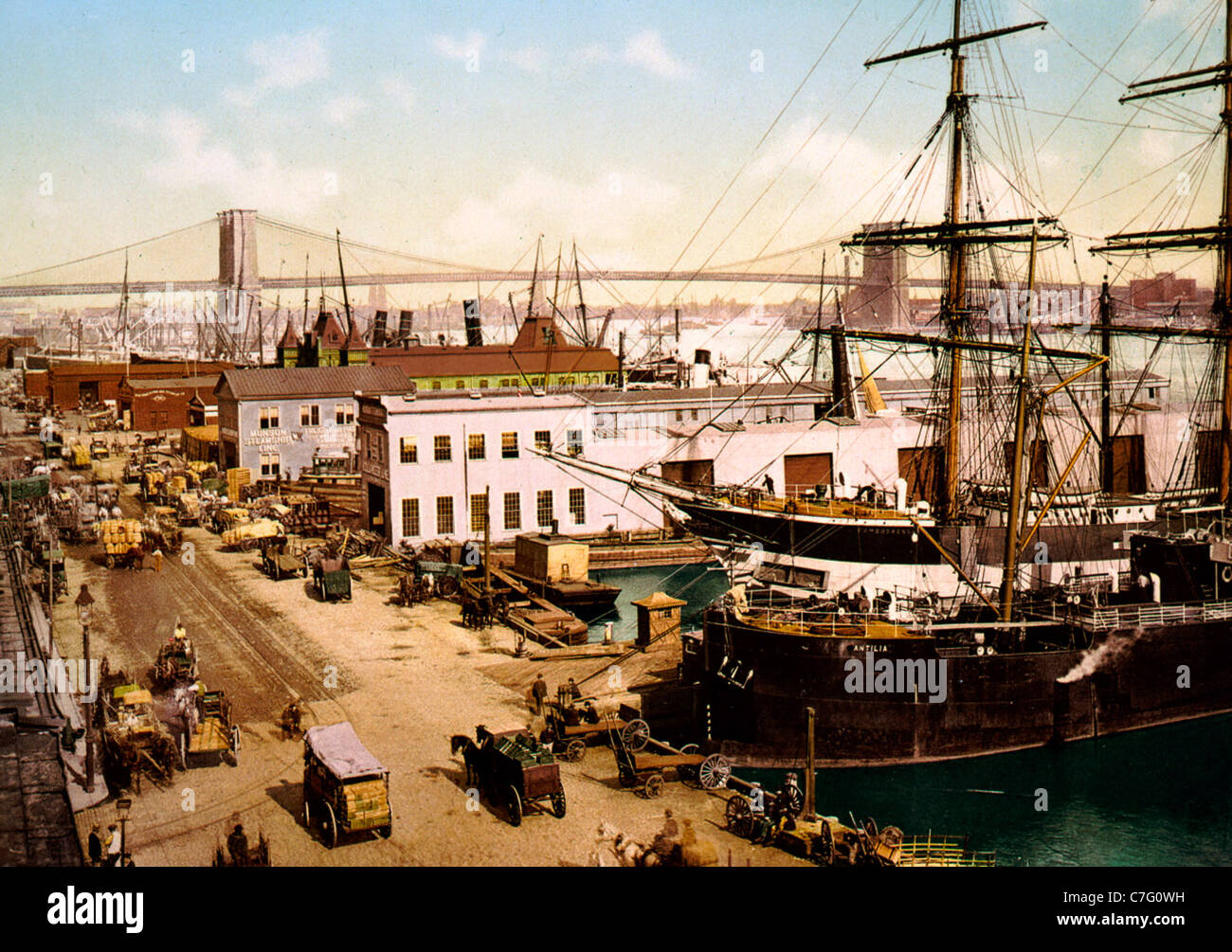 South Street und Brooklyn Bridge, New York City, ca. 1901 Stockfoto