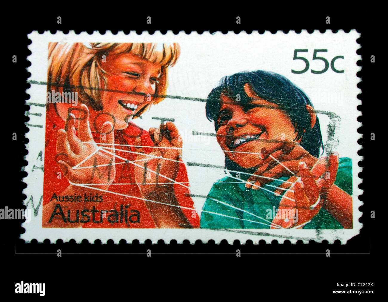 Eine australische Briefmarke in schwarzem Hintergrund isoliert Stockfoto