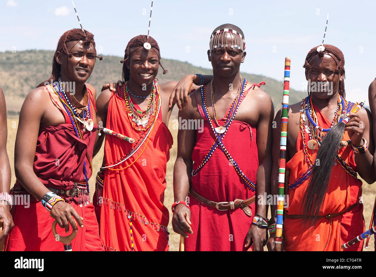 Halb-nomadischen Massai in Masai Mara National Reserve Kenia Afrika gelegen. Foto: Jeff Gilbert Stockfoto