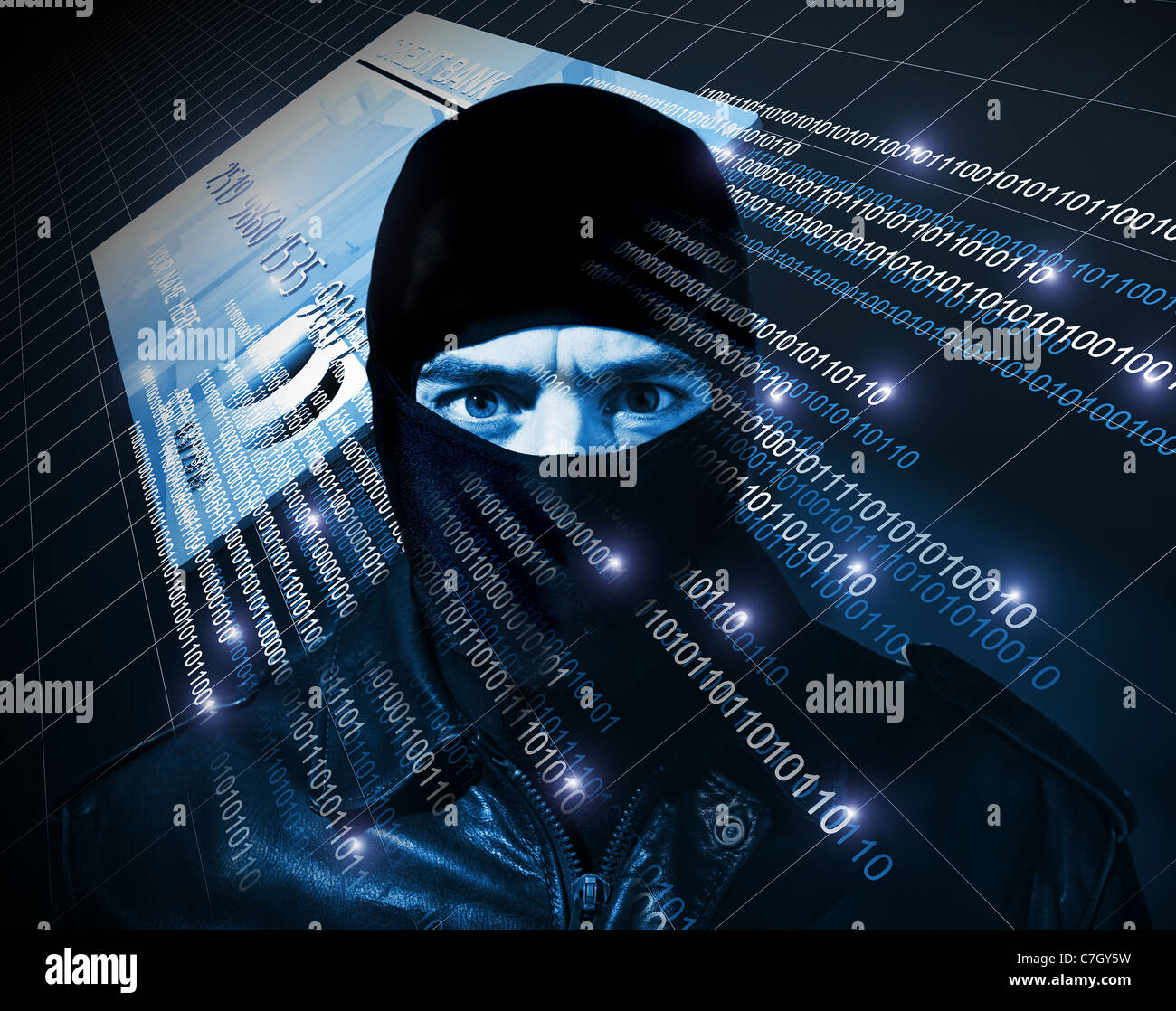 Hacker mit schwarzer Sturmhaube Porträt Stockfoto