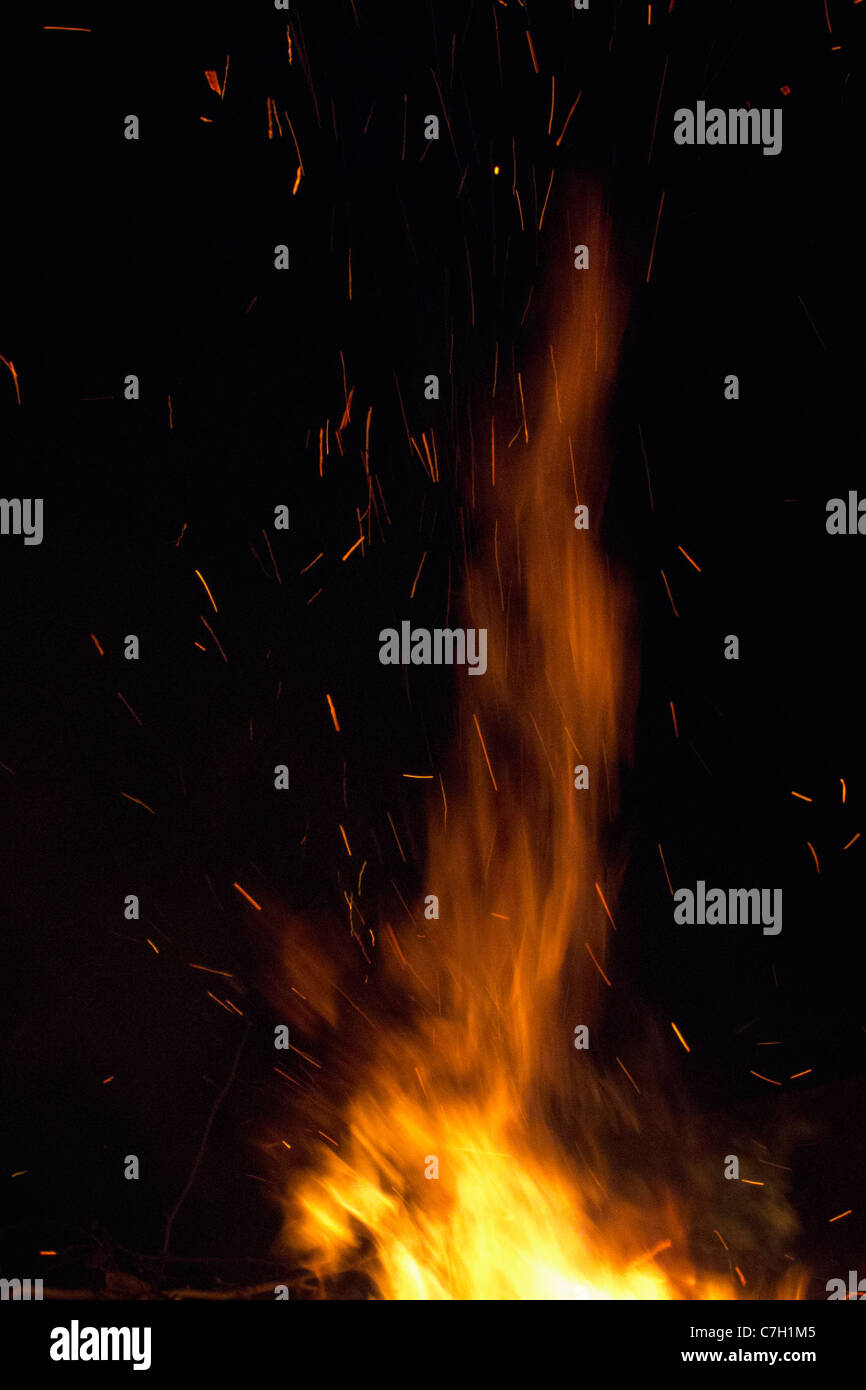 Detail der Flammen eines Feuers Stockfoto