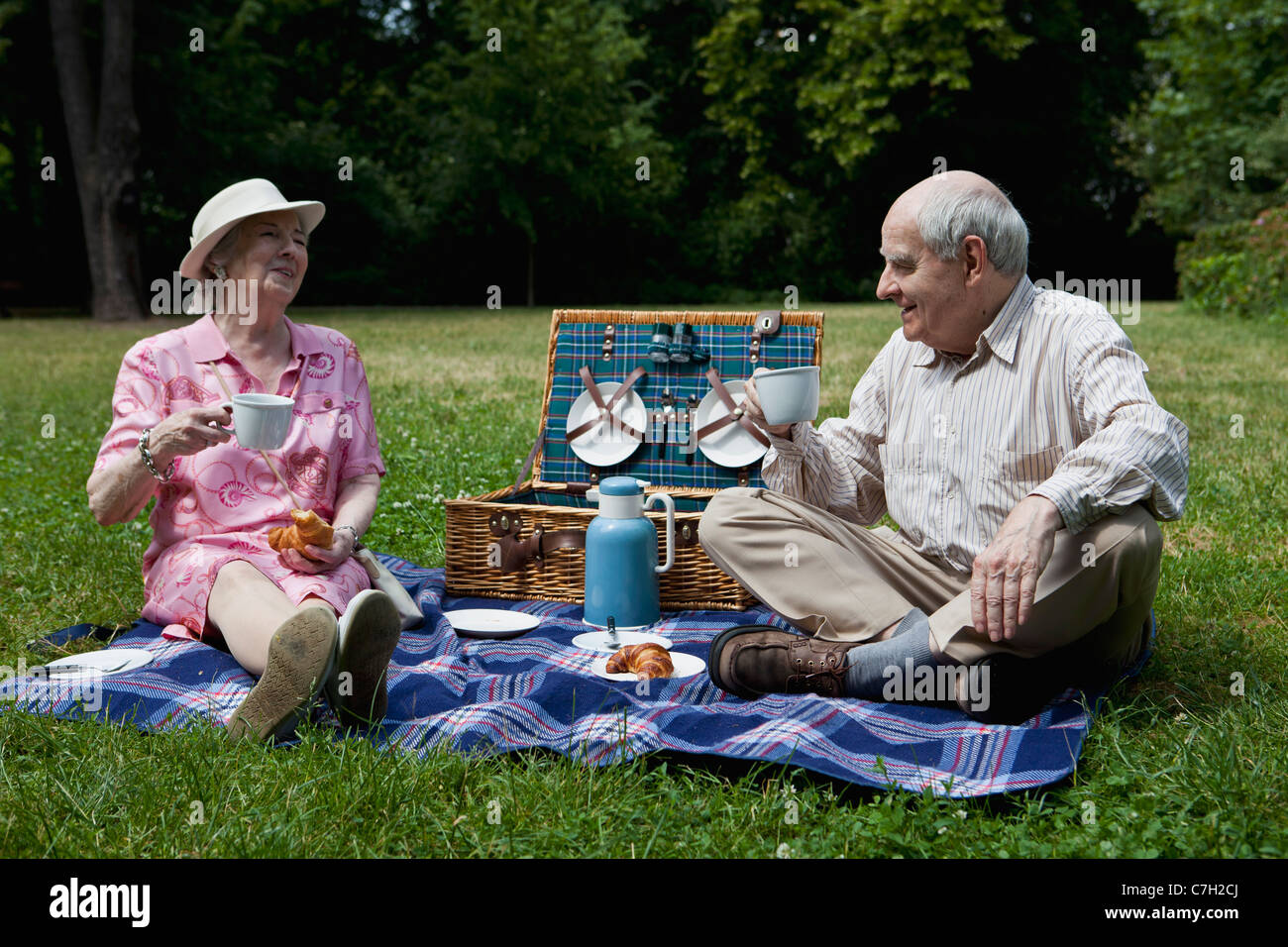 Älteres paar Picknick im park Stockfoto