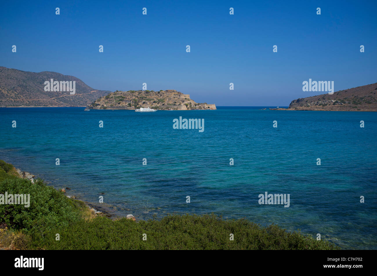 Die ehemaligen Lepra Kolonie Insel Spinalonga auf Kreta ist jetzt ein Urlaub Ausflugsziel für Tausende von Urlauber Stockfoto