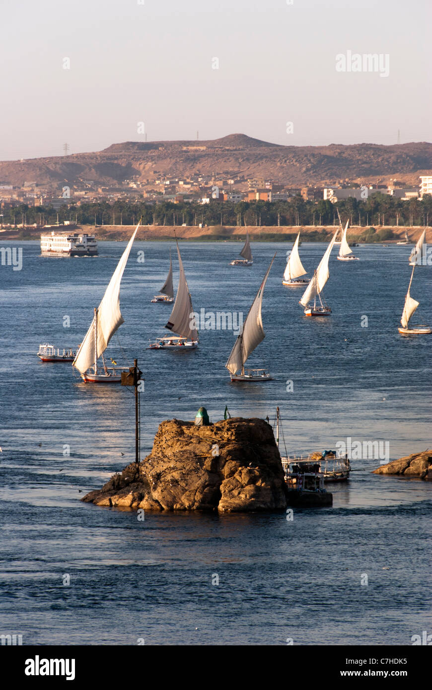 Feluken Segeln auf dem Nil - Assuan, Oberägypten Stockfoto