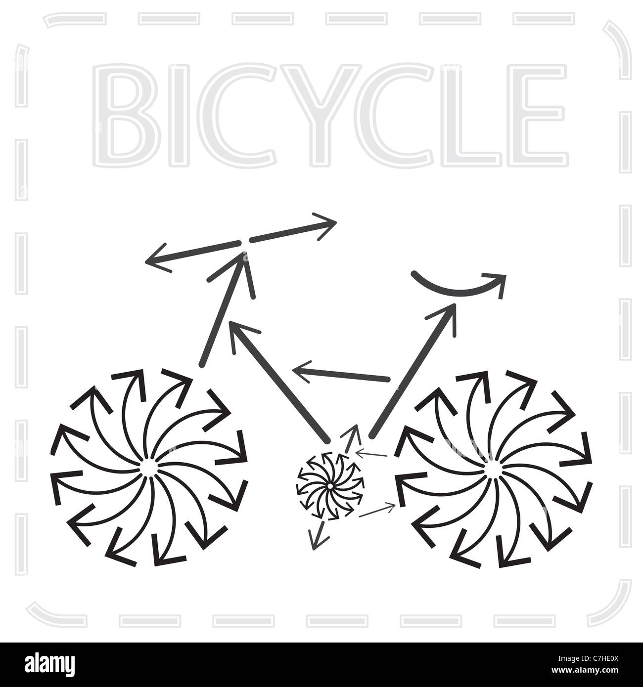 Fahrrad von Pfeilen. Abstrakte Darstellung. Stockfoto