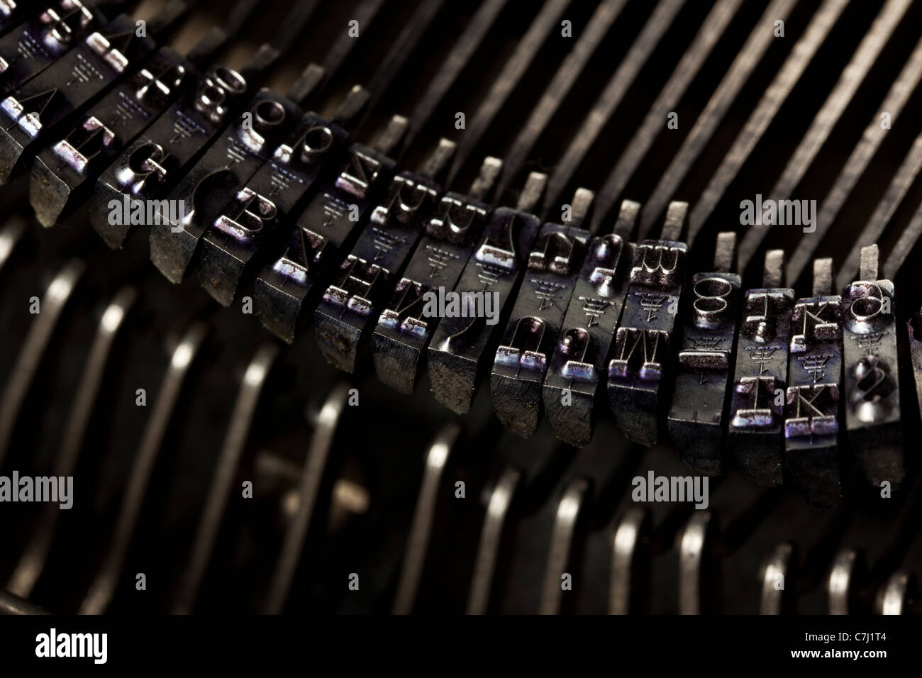 Typebars der alten Schreibmaschine Stockfoto
