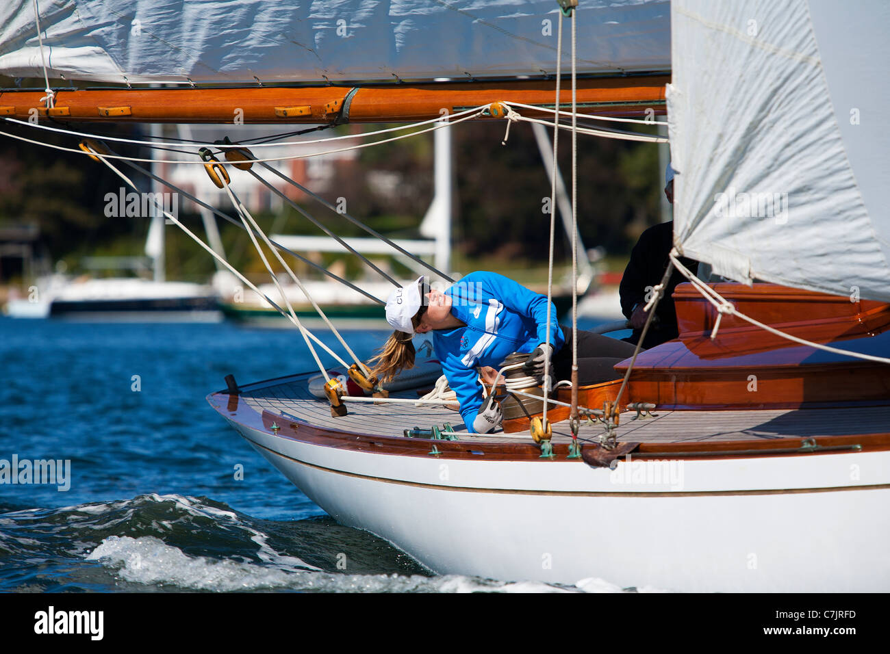 Trimmen die Gib an Bord von William Fife Yacht Clio entworfen Stockfoto