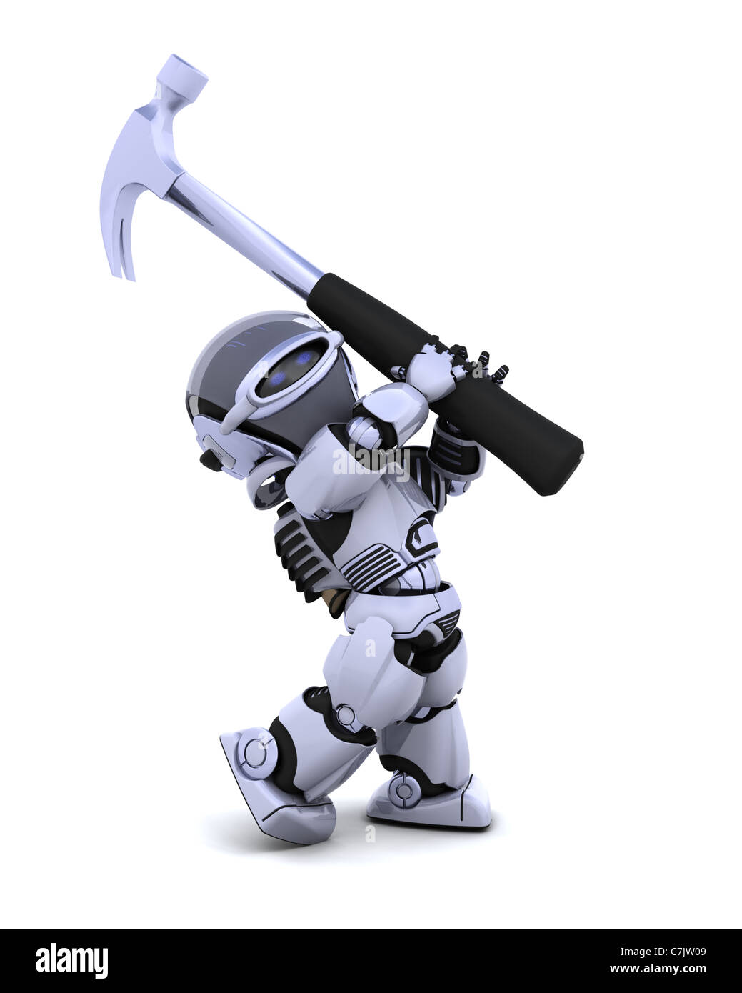 3D Render-Roboters mit Latthammer Stockfoto