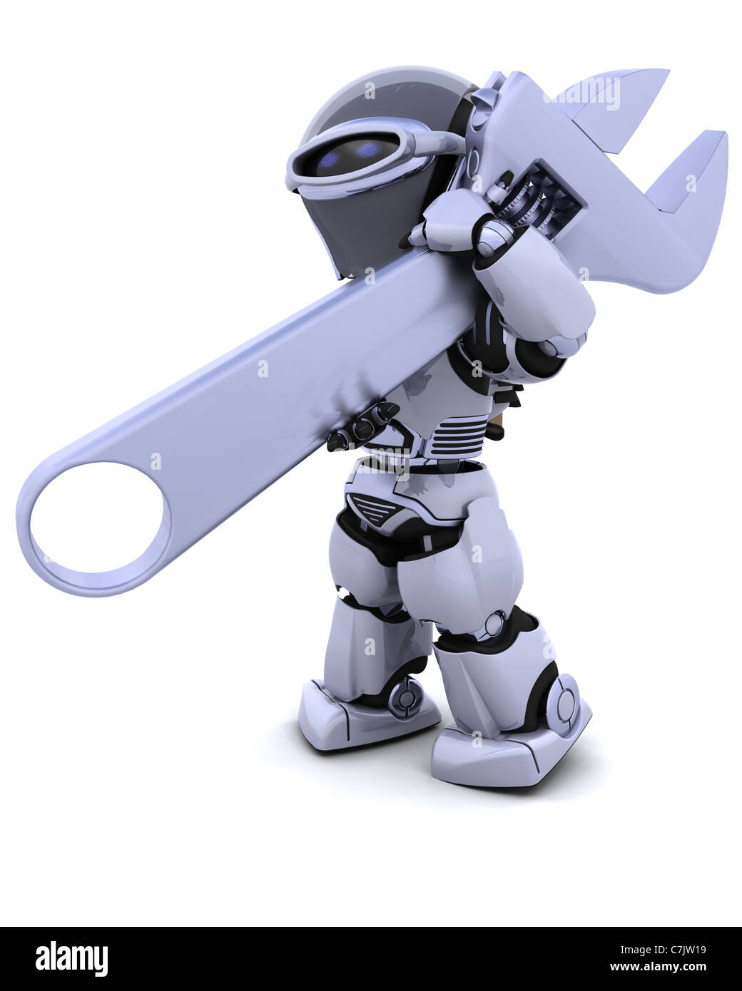 3D Render-Roboters mit einem Schraubenschlüssel Stockfoto