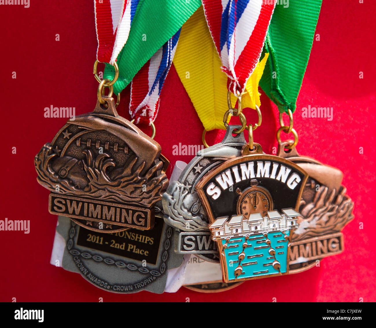 Schwimmen-Medaillen im Schwimmen treffen Stockfoto