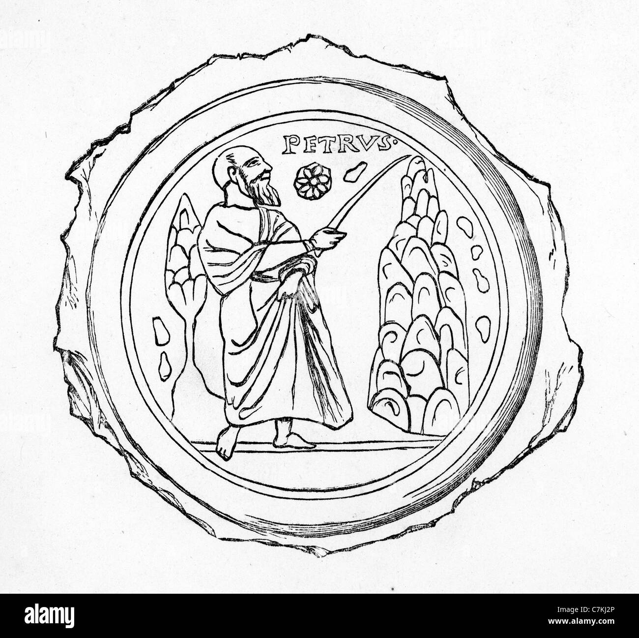 Frühe christliche Symbolik. Frühe Bild des Heiligen Petrus. Stockfoto