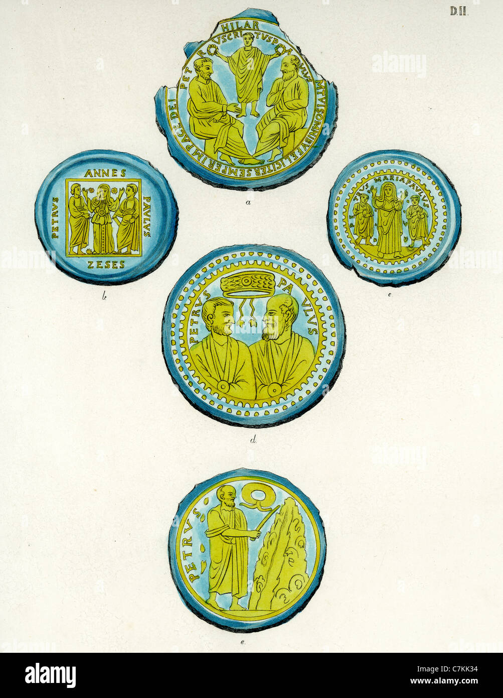 Frühe christliche Symbolik. Illustration aus Glas Artefakt, die frühe christliche Bilder Stockfoto