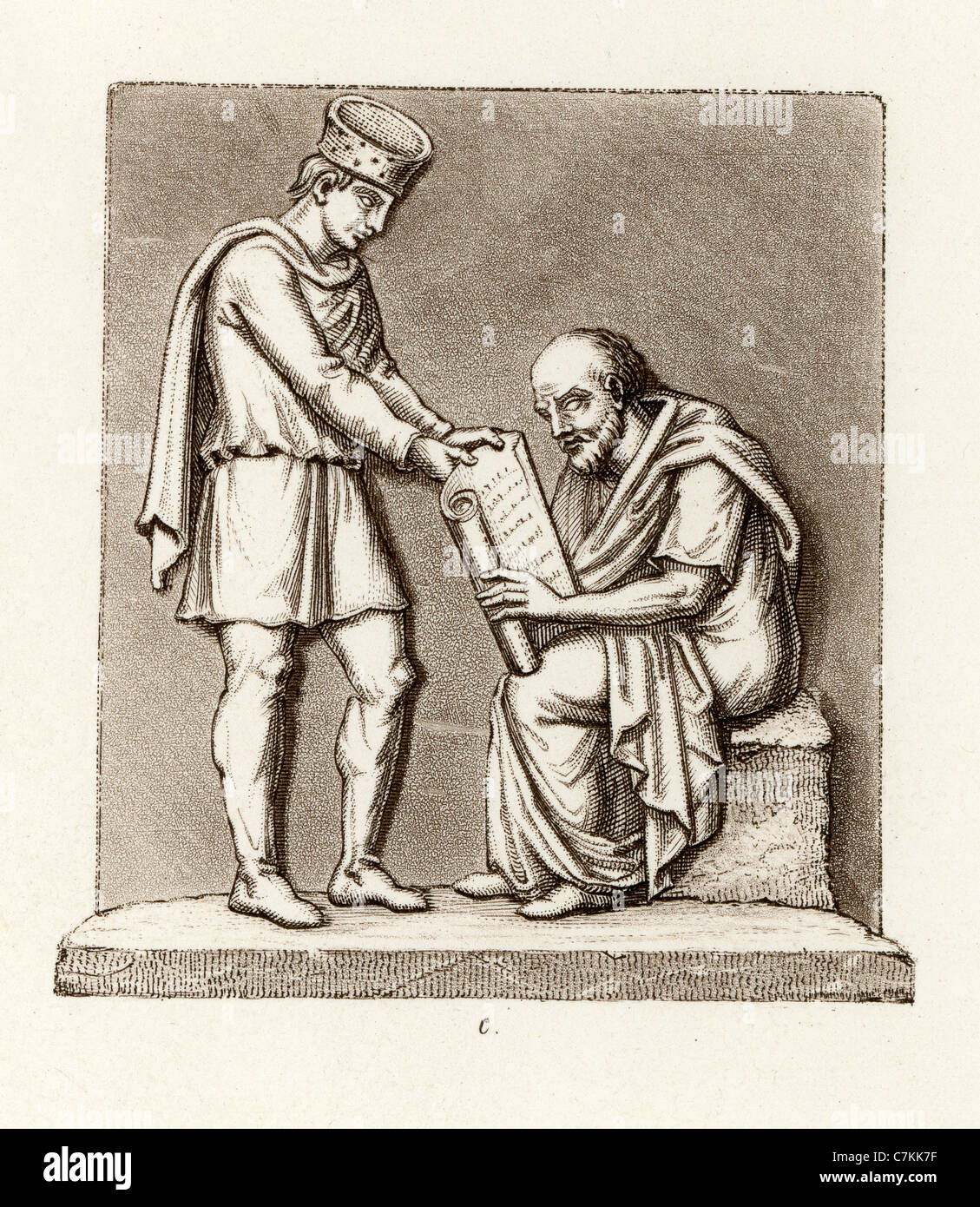 Illustration aus einem vierten Jahrhundert Sarkophag im Friedhof Saint Lucina zeigt Moses das Gesetz lesen Stockfoto