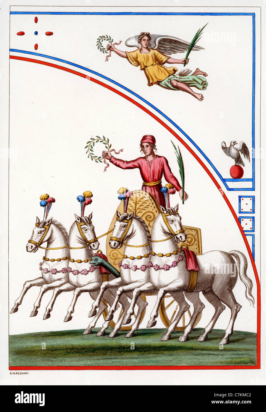 Frühe christliche Symbolik. Illustration aus einem Gemälde in der Saint-Priscilla-Friedhof zeigt einen Mann auf einem Wagen Stockfoto